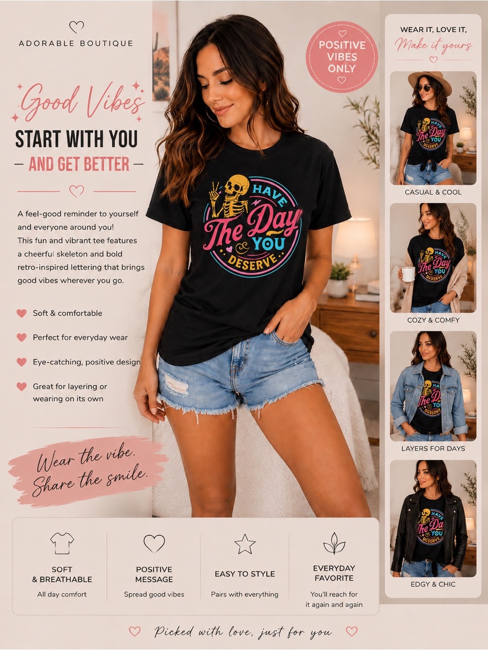 Have The Day You Deserve Black Graphic Tee 
T-Shirts Tops